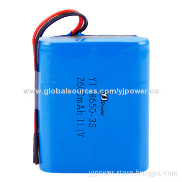 11.1V 2,600mAh 18650 Battery Pack, 18.5 x 54.6 x 67mm, 500 Times Cycle Lifespan